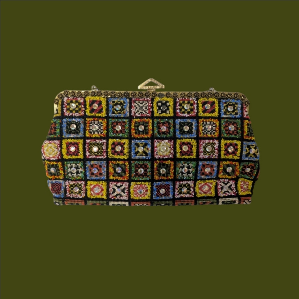 Vintage Bag Rhinestone Carpet  Beaded Handbag 1960s